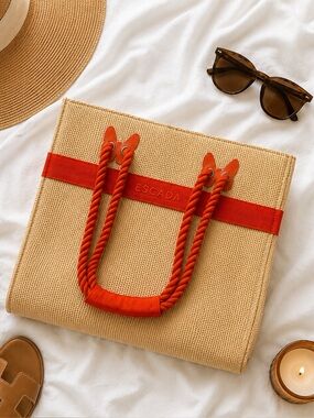 Escada Beige & Orange Woven Tote Bag